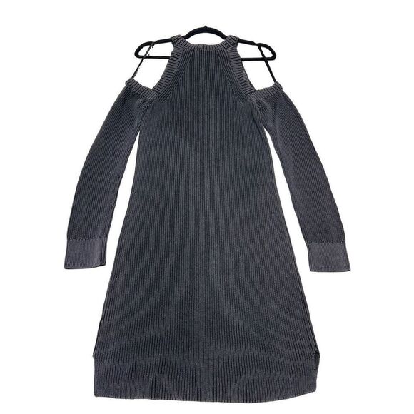 Rag & Bone Jean Womens Ribbed Knit Dana Cold Shoulder Sweater Dress Black Medium - Picture 2 of 7
